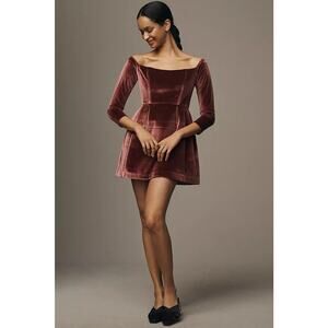 Anthropologie Velvet Mini Dress in Deep Rose